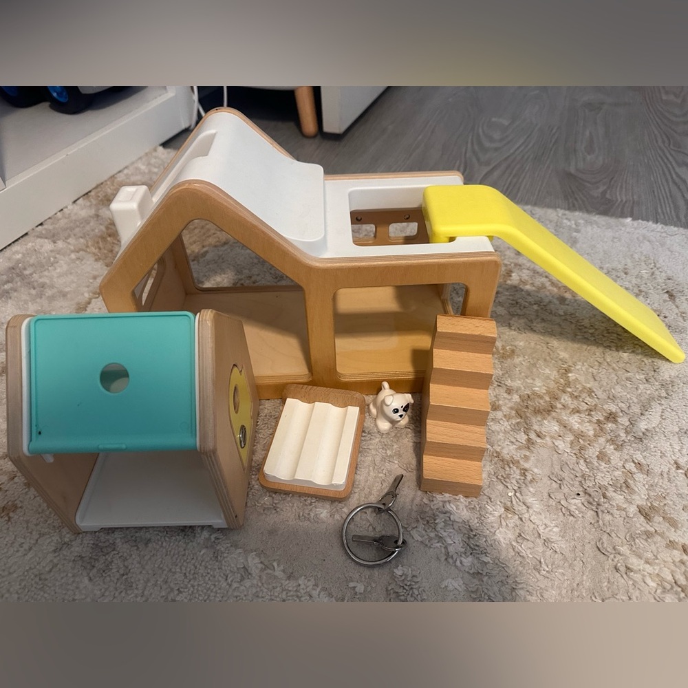 Wooden Playset with Yellow Slide and Accessories